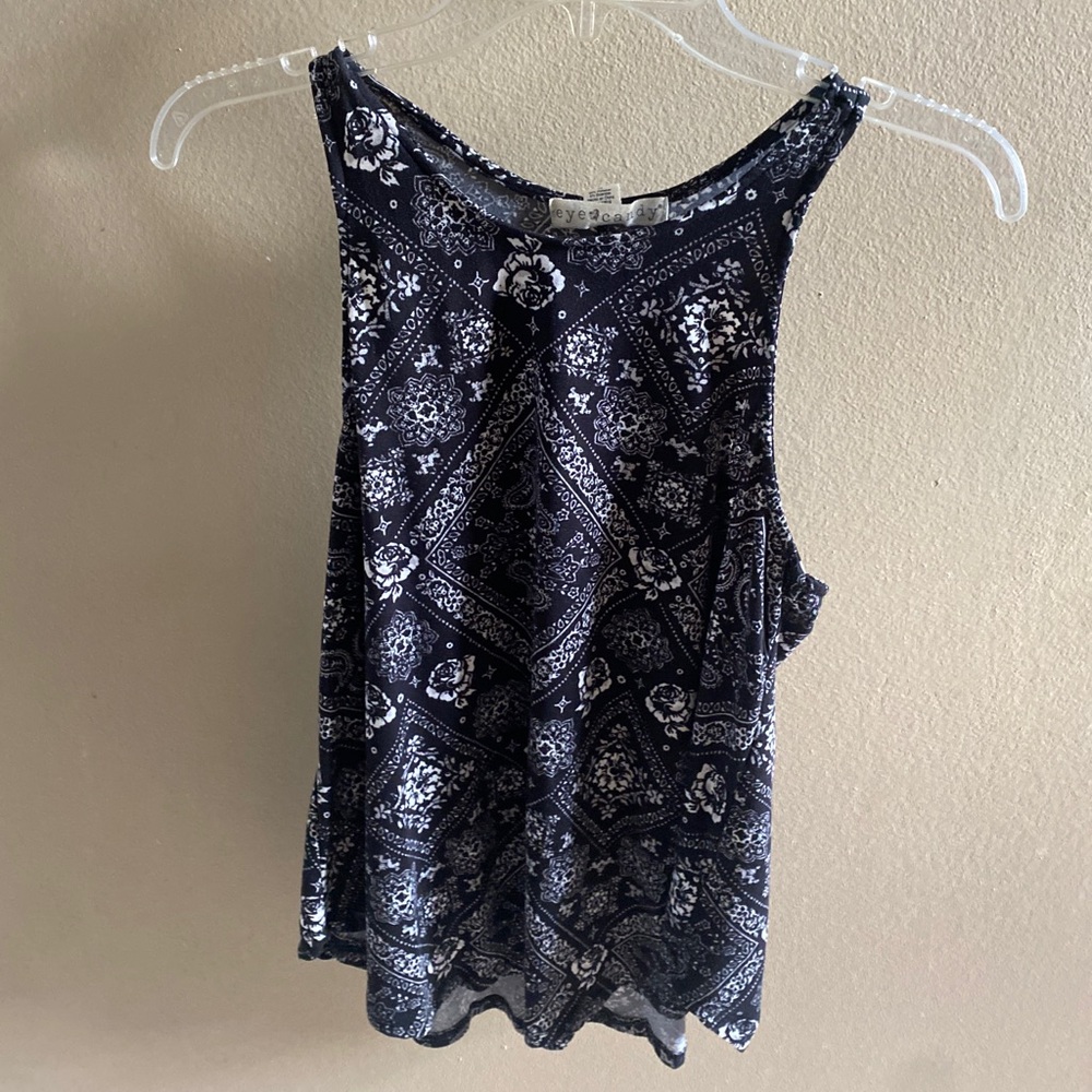 Eye Candy Black and White Patterned Top Size L